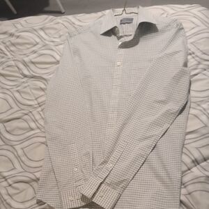 Michael Kors White and Light Blue Windowpane Dress Shirt